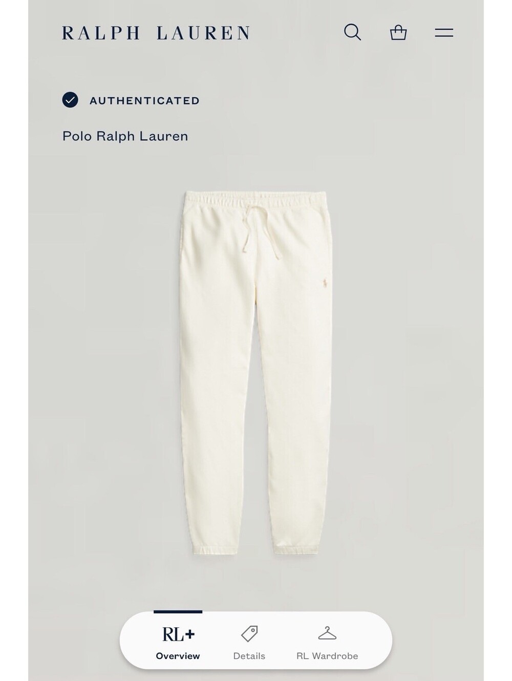 Polo Ralph Lauren Men M 100% Cotton Light Cream/Ivory Double Knit Jogger Pants
